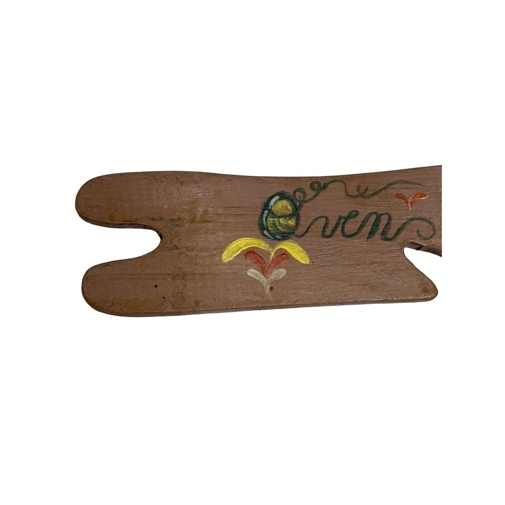 Vintage Hand Painted Oven Rack Jack Wooden Rack Pull Signed Folk Art 1980